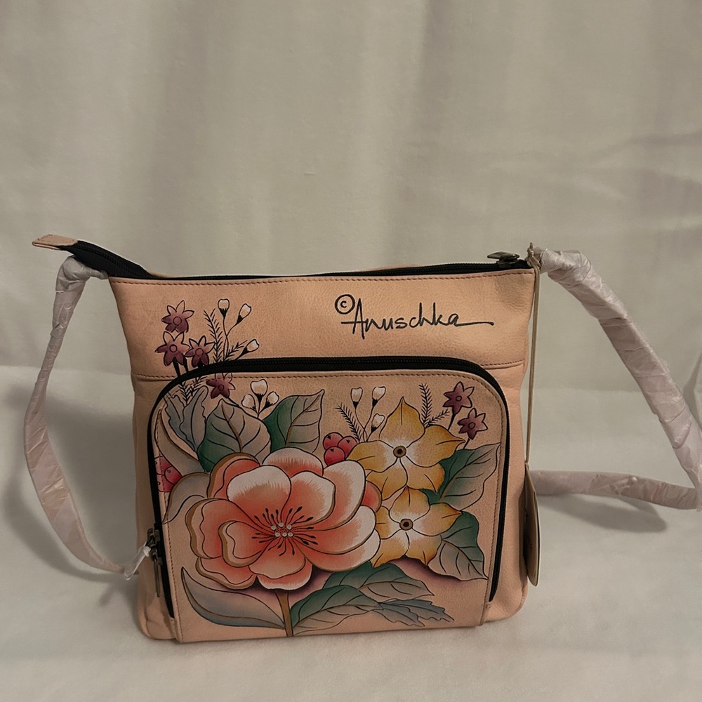Anuschka Peach Floral Crossbody Bag